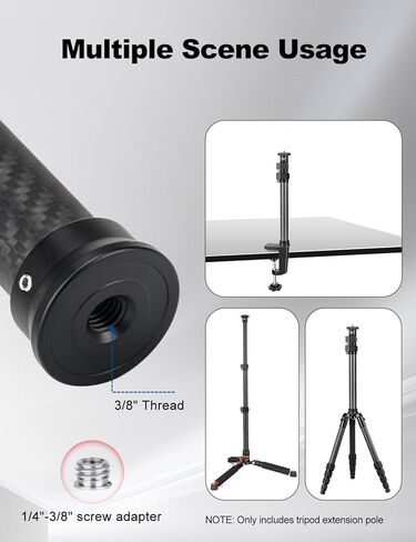 Koolehaoda ألياف الكربون ترايبود تمديد القطب 11-25in مركز عمود تمديد قضيب Monopod تلسكوبي عصا أنبوب مع 1/4 "إلى 3/8" المسمار متوافق مع الكاميرا/حوامل ثلاثية/رأس الكرة/Gimbal in Kuwait