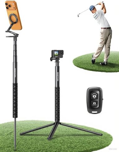 OMOTON CV08-B1 Golf Tripod & Monopod, 5-in-1 Pro Kit (Magnetic Phone Mount+Spike+Tripod+Remote+Action Camera Adapter), 59" Extendable Pole for Golf Swing Recording, Fit for iPhone, Android, GoPro in Kuwait