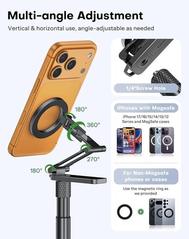 OMOTON CV08-B1 Golf Tripod & Monopod, 5-in-1 Pro Kit (Magnetic Phone Mount+Spike+Tripod+Remote+Action Camera Adapter), 59" Extendable Pole for Golf Swing Recording, Fit for iPhone, Android, GoPro in Kuwait