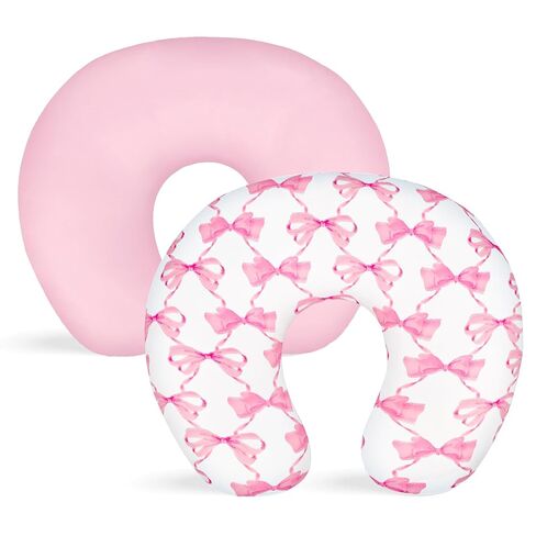 Nursing Pillow Cover 2 Pack, Stretchy Breastfeeding Pillow Covers, Removable Feeding Pillowcase for Newborn, Ultra Soft Nursing Pillow Slipcover for Baby Girls Boys, Pink Bow in Saudi Arabia