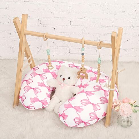 Nursing Pillow Cover 2 Pack, Stretchy Breastfeeding Pillow Covers, Removable Feeding Pillowcase for Newborn, Ultra Soft Nursing Pillow Slipcover for Baby Girls Boys, Pink Bow in Saudi Arabia