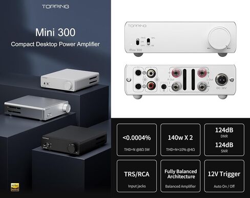 Topping Mini 300 Compact Desktop Power Amplifier - Fully-Balanced Class-D Amp, TRS/RCA Input, 12V Trigger, Ultra-Low Distortion, Zero-Noise Safe and Reliable (Black) in Saudi Arabia
