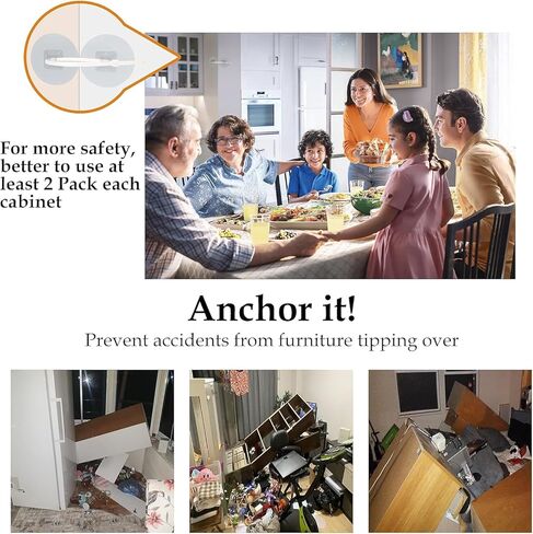 Furniture Anchors (30 Pack) No Drill Upgraded Furniture Straps for Baby Proofing, Self-Adhesive Secure 168 Pound Furniture Prevent Falling Anti Tip Earthquake Straps for Child Safety in Kuwait