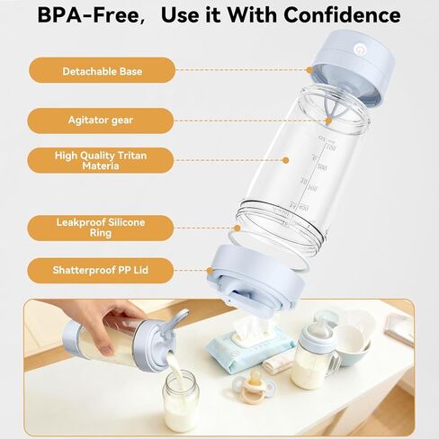 Electric Breast Pitcher, Portable Baby Milk Formula Mixing Pitcher, Automatic Breastmilk Formula Fridge Storage Container Mixer with Wide Mouth, BPA-Free, Made with Tritan, Blue in Kuwait