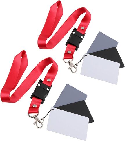 Zerodeko 2pcs White Balance Card Set with Neck Lanyard Strap for Photography, Black Grey White Exposure Checker Cards for Accurate Color Calibration in Kuwait