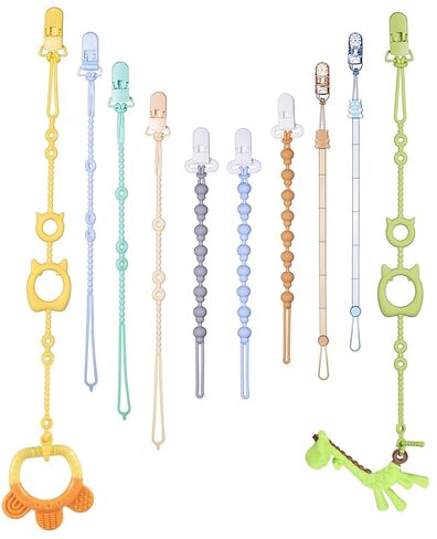 Pacifier Clips & Toy Straps 2-in-1 Combo: 10 Pack with Locking Clips | Extra Long Tethers for Stroller/Car Seat Toys + Short Leashes for Baby Pacifiers & Teethers | BPA Free Silicone (Multicolor 1) in Saudi Arabia