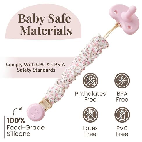 Muslin Cotton Pacifier Clips - Metal-Free, Lightweight and Secure Pacifier Holder for Babies (Ballerina Fleur) - Mila & Lulu in Kuwait