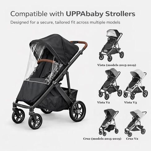 غطاء المطر يناسب عربة الأطفال UPPAbaby Vista/Vista V2/Vista V3/Cruz/Cruz V2 - درع الطقس المقاوم للرياح مع نافذة بسحاب وفتحات تهوية، واقي المطر لعربة الأطفال لجميع المواسم in Kuwait