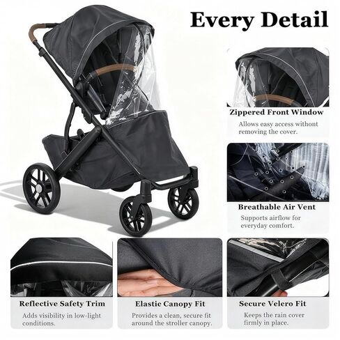 غطاء المطر يناسب عربة الأطفال UPPAbaby Vista/Vista V2/Vista V3/Cruz/Cruz V2 - درع الطقس المقاوم للرياح مع نافذة بسحاب وفتحات تهوية، واقي المطر لعربة الأطفال لجميع المواسم in Kuwait