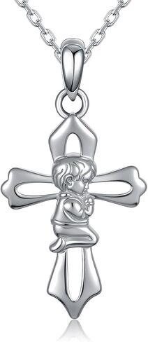 Cross Baptism Necklace 18-Inch Sterling Silver Keepsake Cross Pendant for First Communion, Christening, and Baptism Celebration Gifts from Grandparents Godparents in Kuwait
