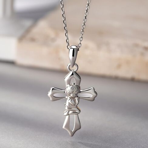 Cross Baptism Necklace 18-Inch Sterling Silver Keepsake Cross Pendant for First Communion, Christening, and Baptism Celebration Gifts from Grandparents Godparents in Kuwait