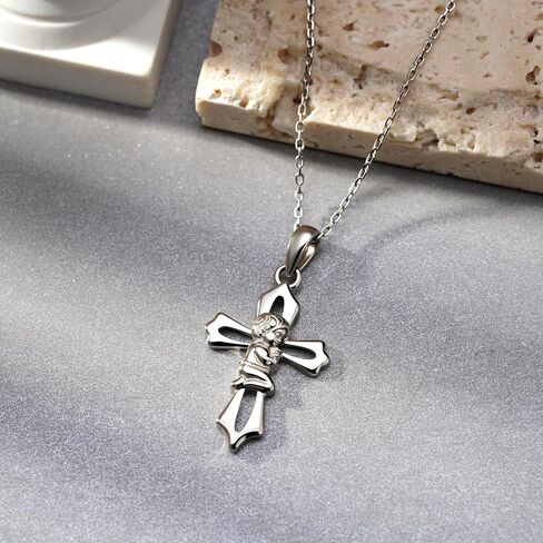 Cross Baptism Necklace 18-Inch Sterling Silver Keepsake Cross Pendant for First Communion, Christening, and Baptism Celebration Gifts from Grandparents Godparents in Kuwait