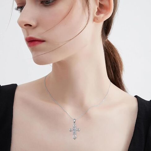 Cross Baptism Necklace 18-Inch Sterling Silver Keepsake Cross Pendant for First Communion, Christening, and Baptism Celebration Gifts from Grandparents Godparents in Kuwait