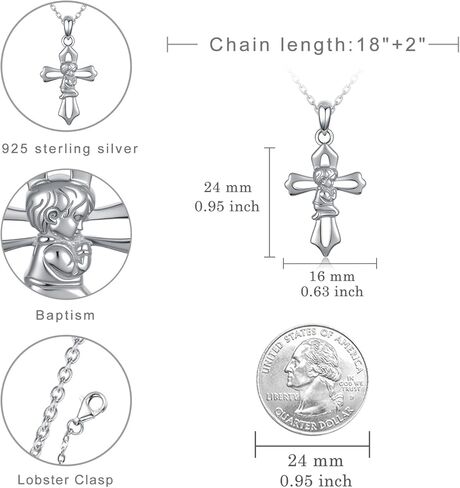 Cross Baptism Necklace 18-Inch Sterling Silver Keepsake Cross Pendant for First Communion, Christening, and Baptism Celebration Gifts from Grandparents Godparents in Kuwait