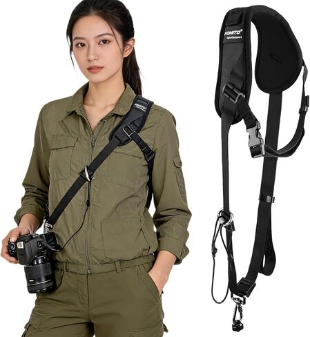 حزام كاميرا FOMITO JD-F1 بكتف واحد مع إبزيم سريع التحرير وسلك أمان، مناسب لكاميرات Nikon وCanon وSony وOlympus DSLR، أسود in Kuwait