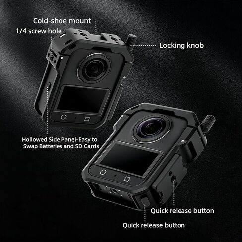 قفص كاميرا من الألومنيوم من YELANGU لـ DJI Osmo 360، إطار واقٍ مع إطلاق سريع، وحذاء بارد وفتحات ملولبة 1/4 بوصة للتصوير متعدد السيناريوهات in Kuwait