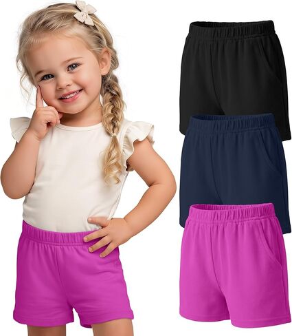 3 Pack Toddler Girls Shorts Elastic Waist Athletic Pull on Lightweight Shorts Pockets Summer Kids Clothes 2-10 Y in Saudi Arabia