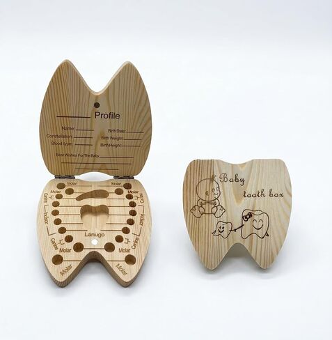 Eco-friendly Wooden Tooth Fairy Box - Unique Tooth Shaped Keepsake Organizer for Kids Lost Teeth, 20 Holes Children's Tooth Holder for Childhood Memories(1 PCS) in Kuwait