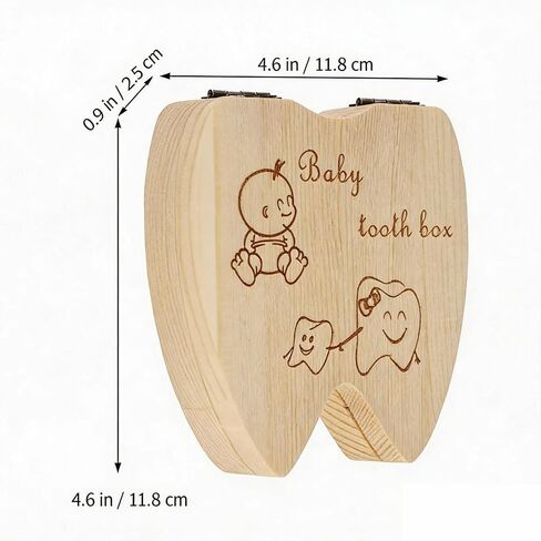 Eco-friendly Wooden Tooth Fairy Box - Unique Tooth Shaped Keepsake Organizer for Kids Lost Teeth, 20 Holes Children's Tooth Holder for Childhood Memories(1 PCS) in Kuwait