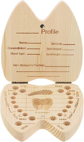 Eco-friendly Wooden Tooth Fairy Box - Unique Tooth Shaped Keepsake Organizer for Kids Lost Teeth, 20 Holes Children's Tooth Holder for Childhood Memories(1 PCS) in Kuwait