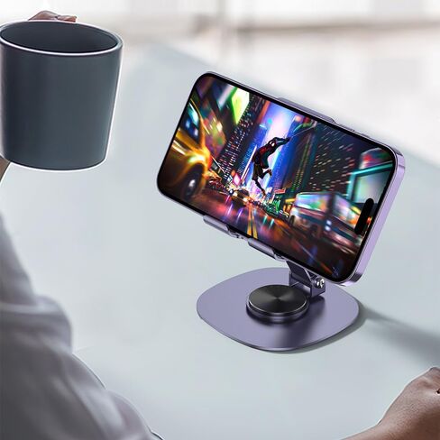 360° Rotating Phone Holder for Desk - Portable & Foldable Cell Phone Stand, Adjustable Tablet Stand for All Mobile Phones (Grey) in Saudi Arabia