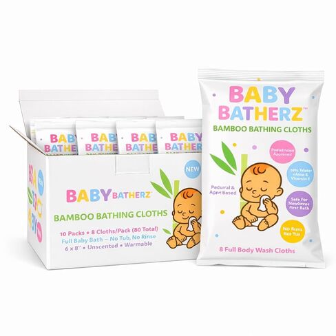 Baby Batherz™ Premium Newborn Bathing Cloths – No-Rinse Full Body Baby Bath, Safe for Umbilical Cord Care, Newborn Bath No-Tub, Warmable, New Mom Essential, Not Diaper Wipes. 24 Total Cloths (3-Packs) in Kuwait