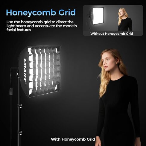 مجموعة إضاءة التصوير الفوتوغرافي Softbox من EMART، صندوق ناعم بسحب 16 بوصة × 16 بوصة مع شبكة قرص العسل، لمبة LED 50 وات 3000K-6000K مع جهاز تحكم عن بعد/التطبيق، مجموعة إضاءة Softbox لتسجيل الفيديو، والبث، والصور (2PACK) in Kuwait