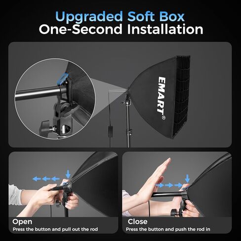 مجموعة إضاءة التصوير الفوتوغرافي Softbox من EMART، صندوق ناعم بسحب 16 بوصة × 16 بوصة مع شبكة قرص العسل، لمبة LED 50 وات 3000K-6000K مع جهاز تحكم عن بعد/التطبيق، مجموعة إضاءة Softbox لتسجيل الفيديو، والبث، والصور (2PACK) in Kuwait