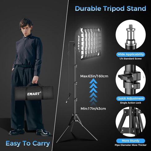 مجموعة إضاءة التصوير الفوتوغرافي Softbox من EMART، صندوق ناعم بسحب 16 بوصة × 16 بوصة مع شبكة قرص العسل، لمبة LED 50 وات 3000K-6000K مع جهاز تحكم عن بعد/التطبيق، مجموعة إضاءة Softbox لتسجيل الفيديو، والبث، والصور (2PACK) in Kuwait