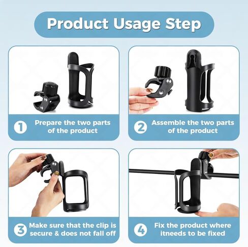 Universal 360° Rotating Cup Holder, 2-Pack - Fits for Boat, Pontoon, Stroller and Bike - Features Elastic Grip, Tool-Free Installation ，Securely Holds 20oz to 40oz Drinkware for Outdoor Activities in Kuwait