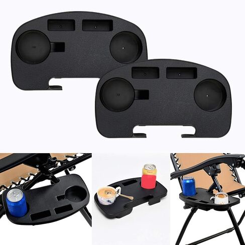 C-CHAIN Universal Zero Gravity Chair Tray, Cup Holder Tray for Fold Lounge Chair, Cup Holder with Water Cup Slot and Cellphone Slot (Small, 2 pcs) in Kuwait