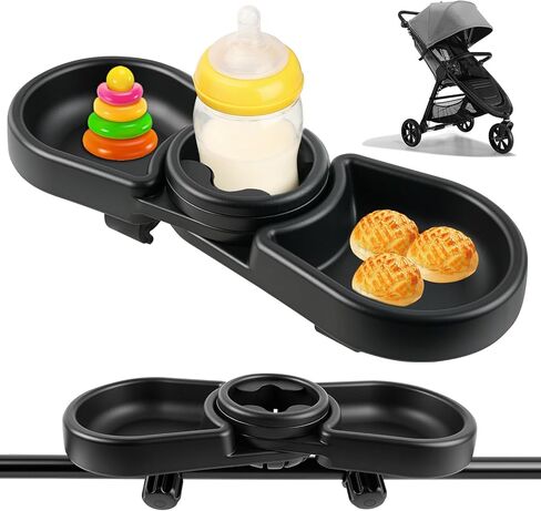 صينية الوجبات الخفيفة متوافقة مع Baby Jogger City Mini GT2 - ملحق صينية الوجبات الخفيفة لعربة الأطفال 3 في 1 خالية من مادة BPA مع حاملات أكواب عميقة، سهلة التركيب، تناسب المقود المنحني للداخل in Kuwait