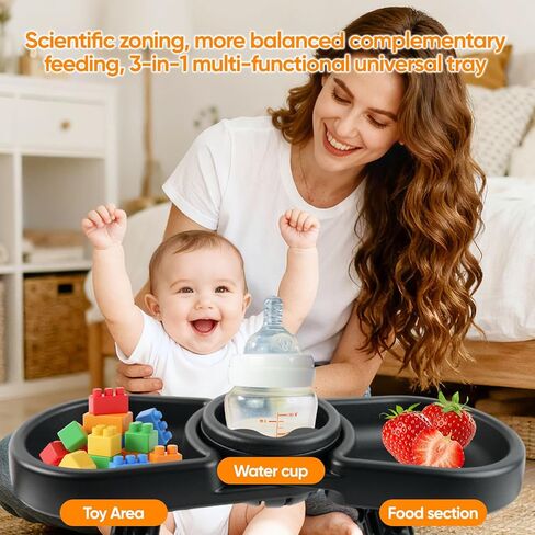 صينية الوجبات الخفيفة متوافقة مع Baby Jogger City Mini GT2 - ملحق صينية الوجبات الخفيفة لعربة الأطفال 3 في 1 خالية من مادة BPA مع حاملات أكواب عميقة، سهلة التركيب، تناسب المقود المنحني للداخل in Kuwait