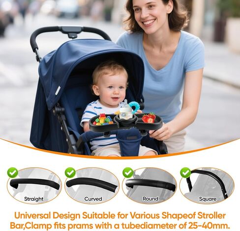 صينية الوجبات الخفيفة متوافقة مع Baby Jogger City Mini GT2 - ملحق صينية الوجبات الخفيفة لعربة الأطفال 3 في 1 خالية من مادة BPA مع حاملات أكواب عميقة، سهلة التركيب، تناسب المقود المنحني للداخل in Kuwait