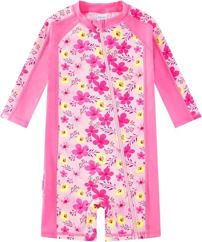 upandfast Baby Girl Swimsuit with Full Zipper UPF 50+ Sun Protection Long Sleeve Baby Girl One Piece Swimwear in Kuwait