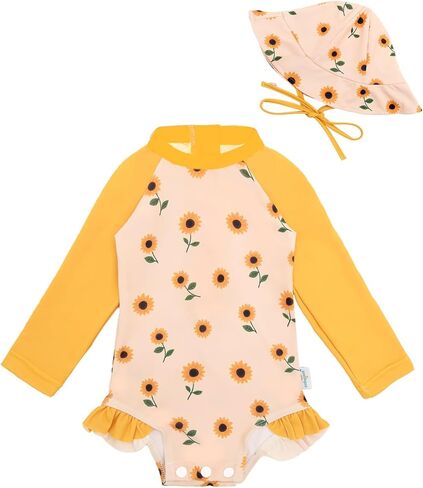 babygoal Baby Girls Long Sleeve One Piece Rash Guard Swimsuit with Zipper and Hat, UPF 50+ Sun Protection in Kuwait