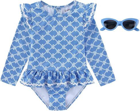 Sperry Baby Girls UPF 50+ Long Sleeve Rash Guard One Piece Swimsuit Bathing Suit with Sunglasses for Infants in Kuwait