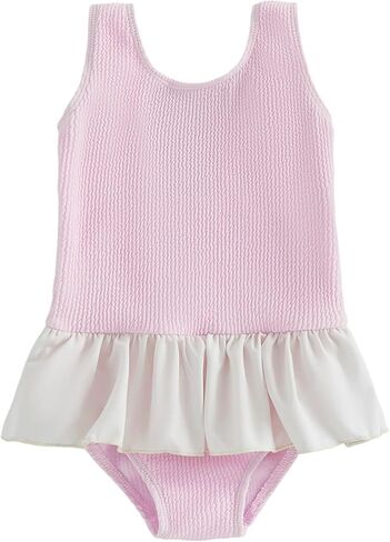 Toddler Baby Girl Swimsuit Wide Strap Ruffle Peplum Bathing Suit Color Block Summer One Piece Beach Swimwear 6M-4T in Kuwait