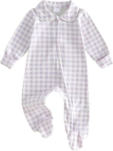 Newborn Baby Boy Clothes Zipper Footies Infant Romper Jumpsuit Fall Winter | 0 3 6 Months Infant Clothes,Long Sleeve,Plaid,One Piece,Onesie,Newborn Boy Outfit,Preemie Boys Clothes,Coming Home Outfit in Saudi Arabia