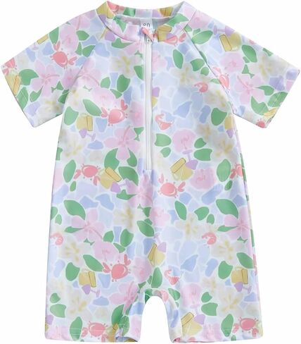 Newborn Infant Baby Boy Girls Shark One Piece Swimsuit Short Sleeve Zip Up Rash Guard Swimwear Beach Bathing Suits in Saudi Arabia