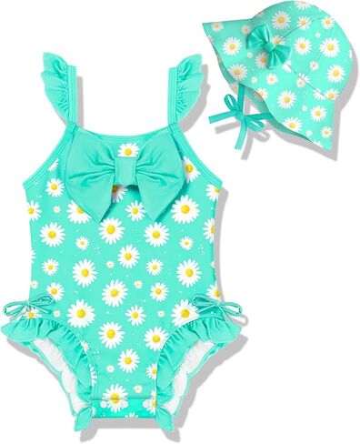 Toddler Swimsuit Girl Baby Ruffle Bathing Suit One Piece Buttom Snap Newborn Infant Girls Swimwear with Hat in Kuwait