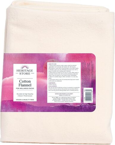Heritage Store Cotton Flannel, Use in Castor Oil Pack, Natural & Unbleached, Sewn in USA, Reusable, 13 x 15 (33x38cm) in Saudi Arabia