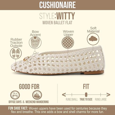 حذاء باليه مسطح منسوج يدويًا من CUSHIONAIRE للنساء، حذاء مسطح مريح بمقدمة مدببة مع تفاصيل فيونكة وإسفنج يحتفظ بالشكل in Kuwait