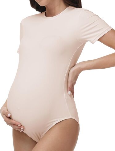 Women's Maternity Bodysuit Short Sleeve Crew Neck Maternity Shirt Pregnancy Basic Shapewear Body Suit Tops in Kuwait