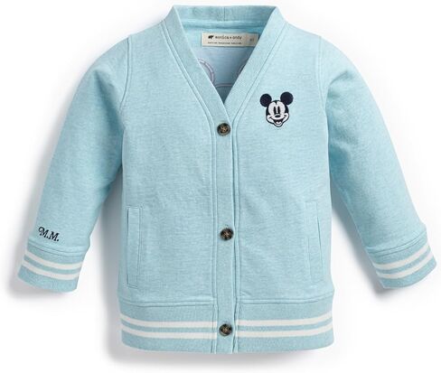 monica + andy Toddler Organic French Terry Cardigan, Disney Mickey Mouse Light Blue Heather, 4T in Kuwait