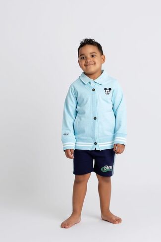 monica + andy Toddler Organic French Terry Cardigan, Disney Mickey Mouse Light Blue Heather, 4T in Kuwait