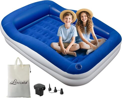 Inflatable Toddler Travel Bed – Portable Toddler Bed with Safety Bumpers, Toddler Floor Bed for Travel, Camping, Sleepovers – Kids Blow Up Bed with Pump & Carry Bag in Kuwait