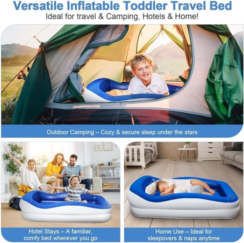 Inflatable Toddler Travel Bed – Portable Toddler Bed with Safety Bumpers, Toddler Floor Bed for Travel, Camping, Sleepovers – Kids Blow Up Bed with Pump & Carry Bag in Kuwait