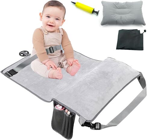 Toddler Airplane Bed, Portable Airplane Seat Extender Travel Bed for Kids, Soft Baby Plane Travel Essentials for Flying, Toddlers Long Flight Must Haves Footrest (Include Inflatable Pillow) in Kuwait