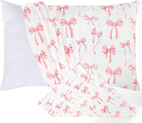 Toddler Pillowcase 2 Pack for Girls, Kid Pillowcase with Envelope Closure, Toddler Pillow Cover for 12"x16" 13"x18" 12"x20" 14"x20" Soft and Breathable Travel Pillowcase, Pink Bow in Kuwait